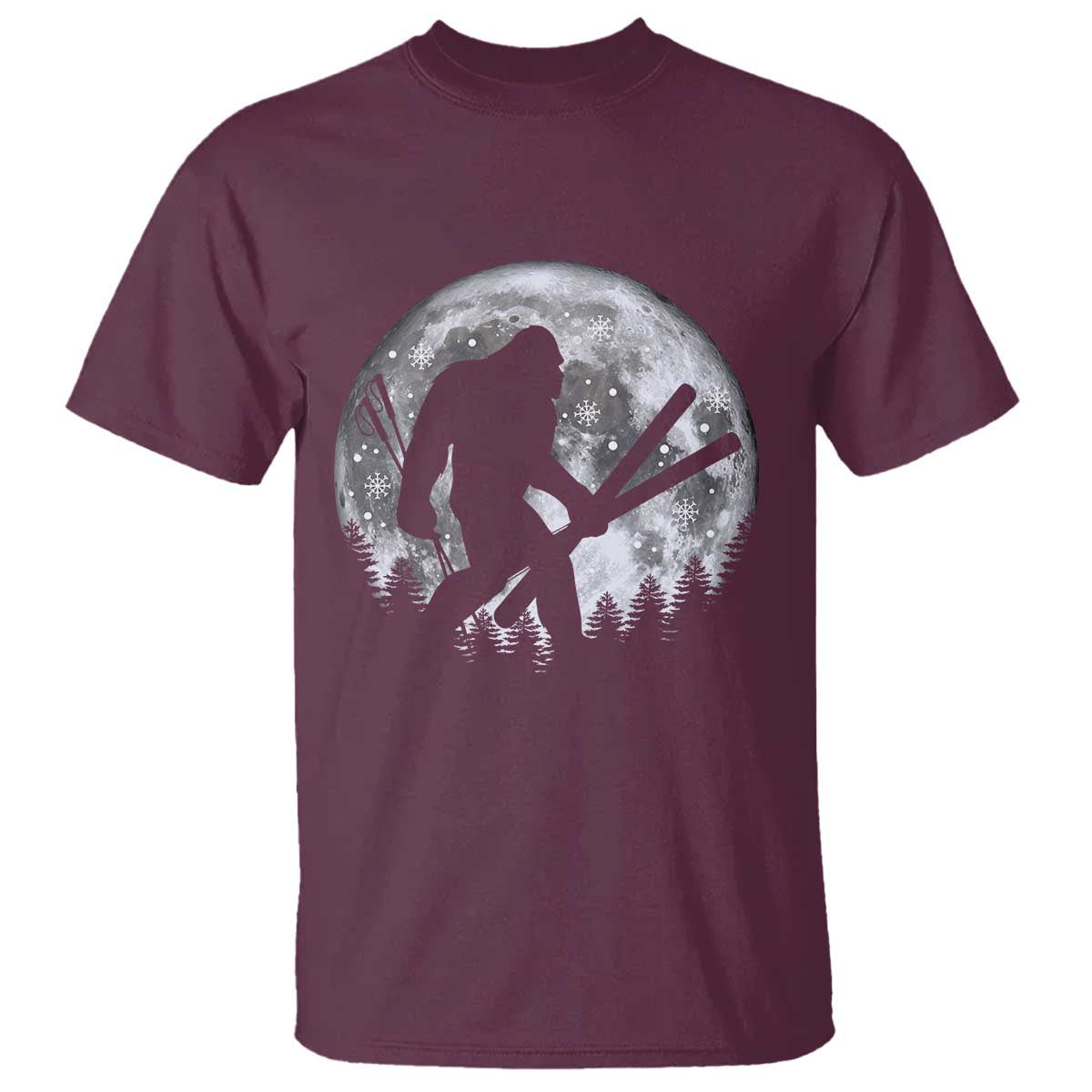 Funny Skiing Bigfoot Ski Winter Sport Moon T Shirt TS11 Maroon Print Your Wear