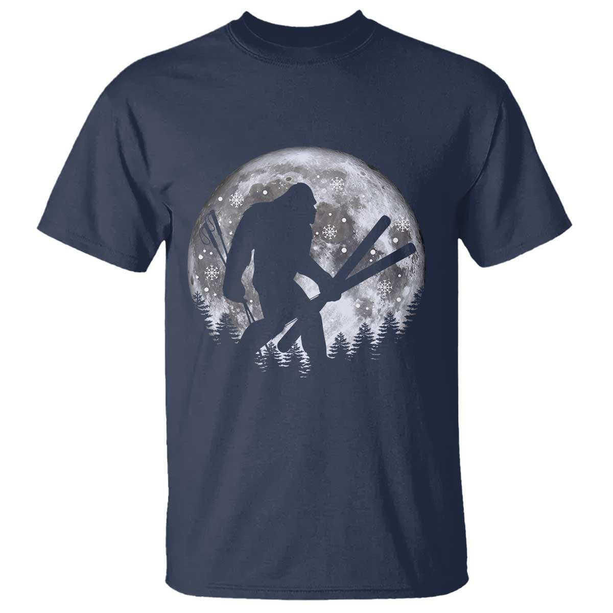 Funny Skiing Bigfoot Ski Winter Sport Moon T Shirt TS11 Navy Print Your Wear