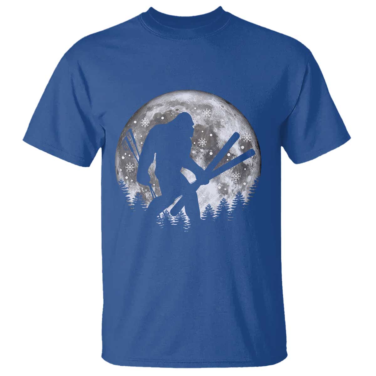 Funny Skiing Bigfoot Ski Winter Sport Moon T Shirt TS11 Royal Blue Print Your Wear