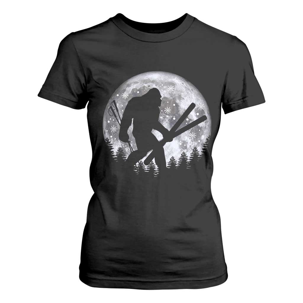 Funny Skiing Bigfoot Ski Winter Sport Moon T Shirt For Women TS11 Black Print Your Wear
