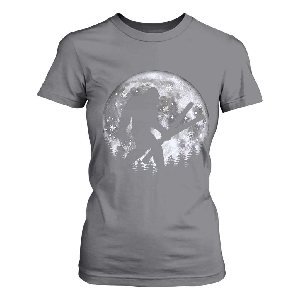 Funny Skiing Bigfoot Ski Winter Sport Moon T Shirt For Women TS11 Charcoal Print Your Wear
