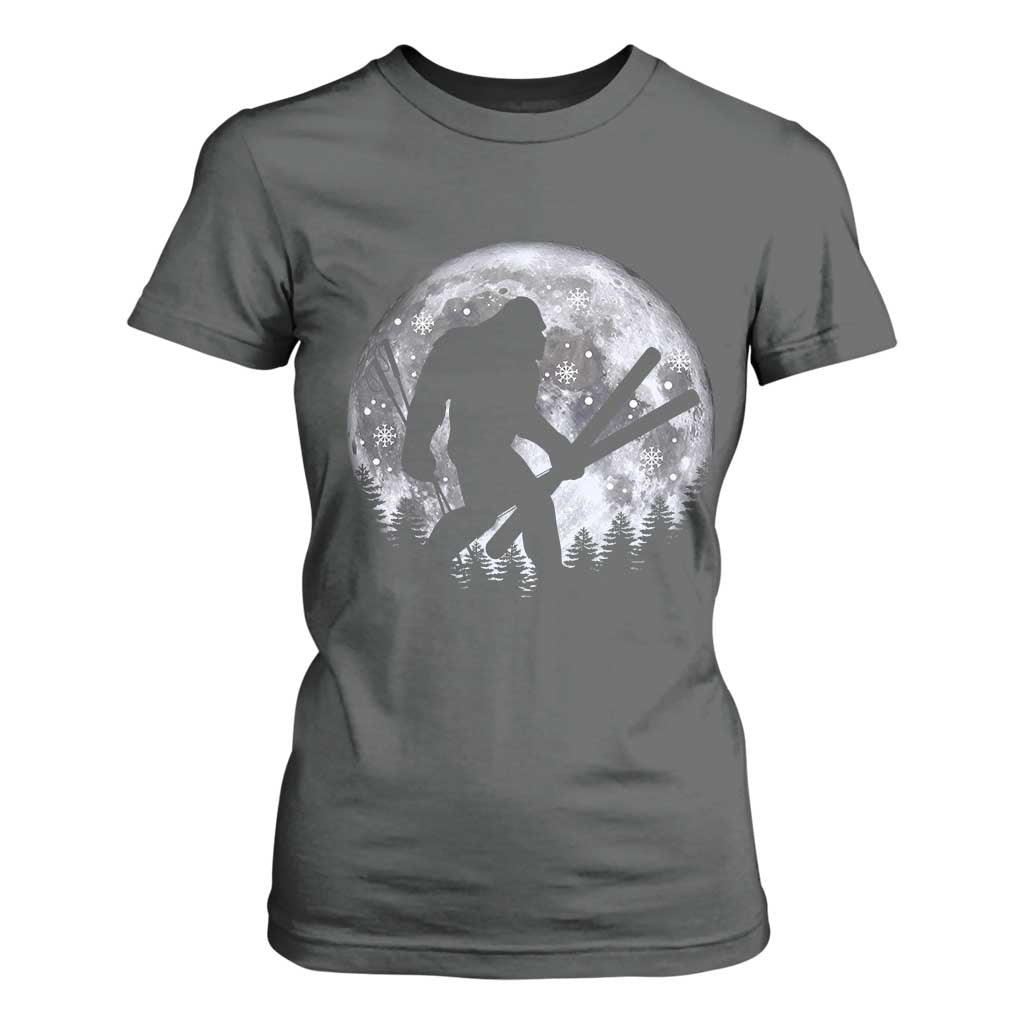 Funny Skiing Bigfoot Ski Winter Sport Moon T Shirt For Women TS11 Dark Heather Print Your Wear
