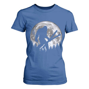 Funny Skiing Bigfoot Ski Winter Sport Moon T Shirt For Women TS11 Royal Blue Print Your Wear