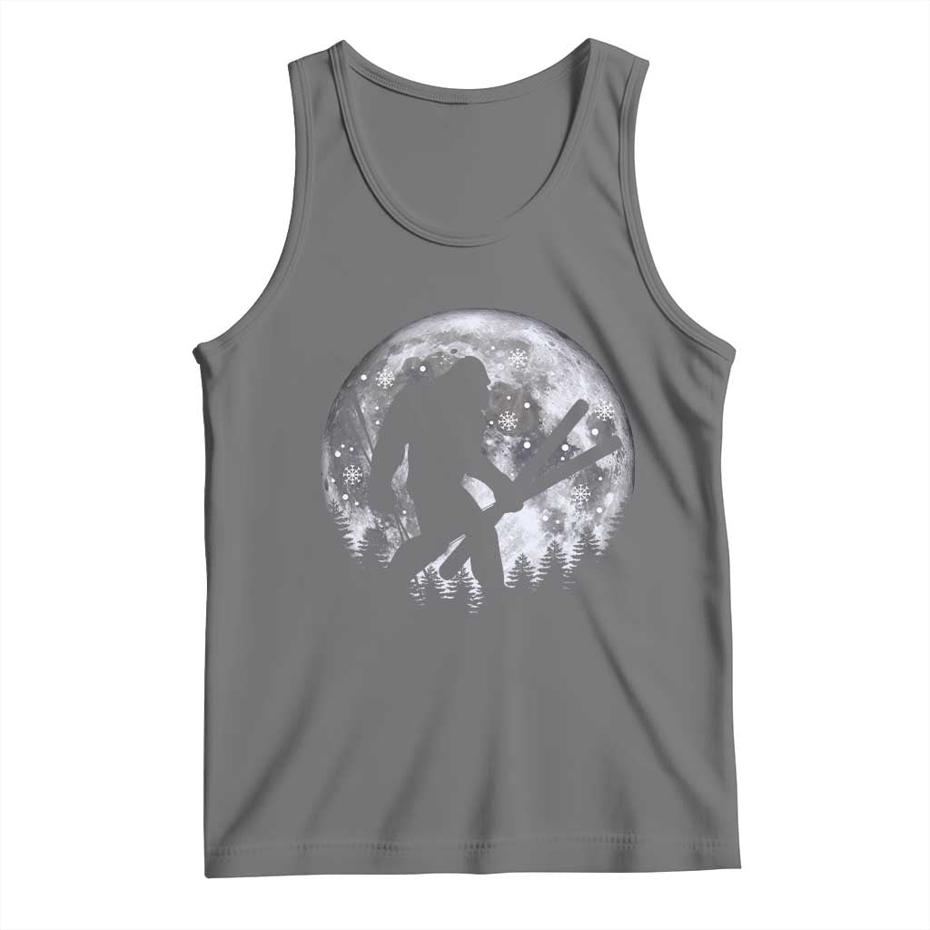 Funny Skiing Bigfoot Ski Winter Sport Moon Tank Top TS11 Black Heather Print Your Wear