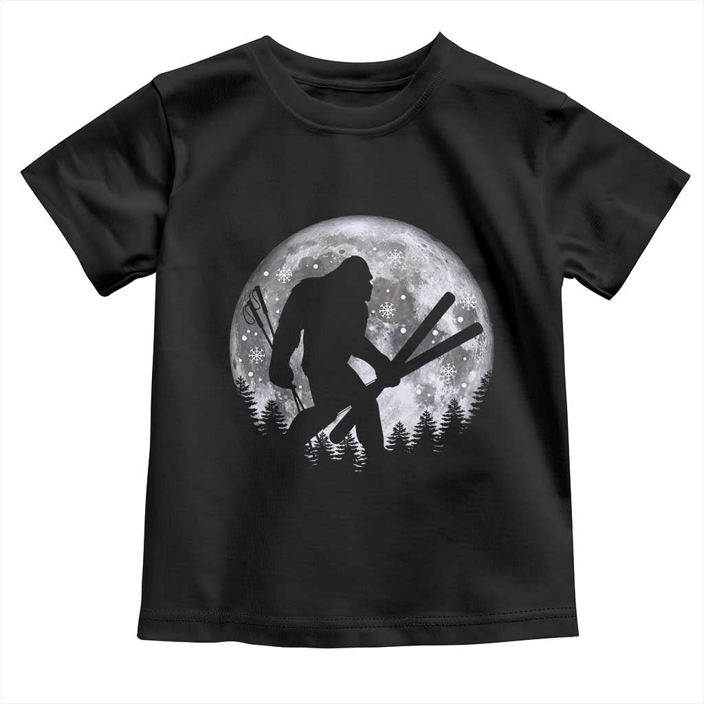 Funny Skiing Bigfoot Ski Winter Sport Moon Toddler T Shirt TS11 Black Print Your Wear