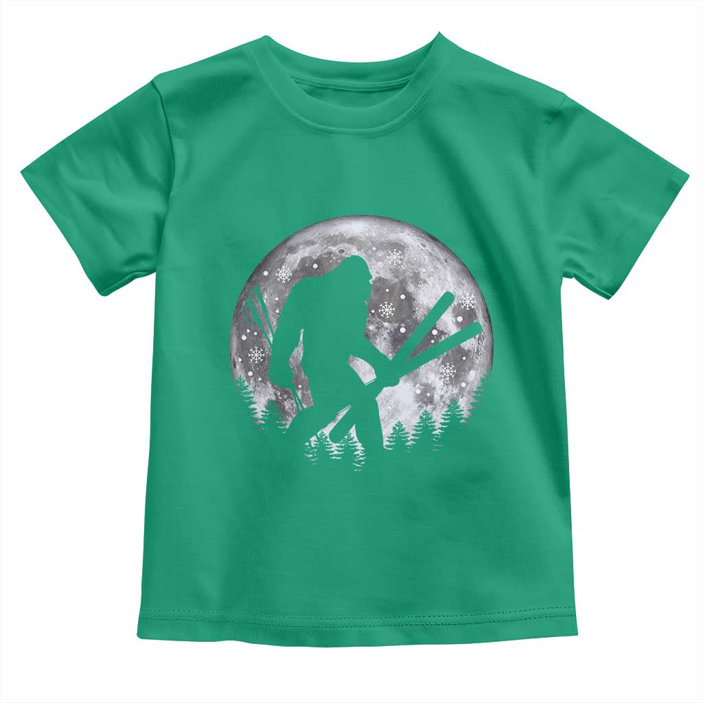 Funny Skiing Bigfoot Ski Winter Sport Moon Toddler T Shirt TS11 Irish Green Print Your Wear