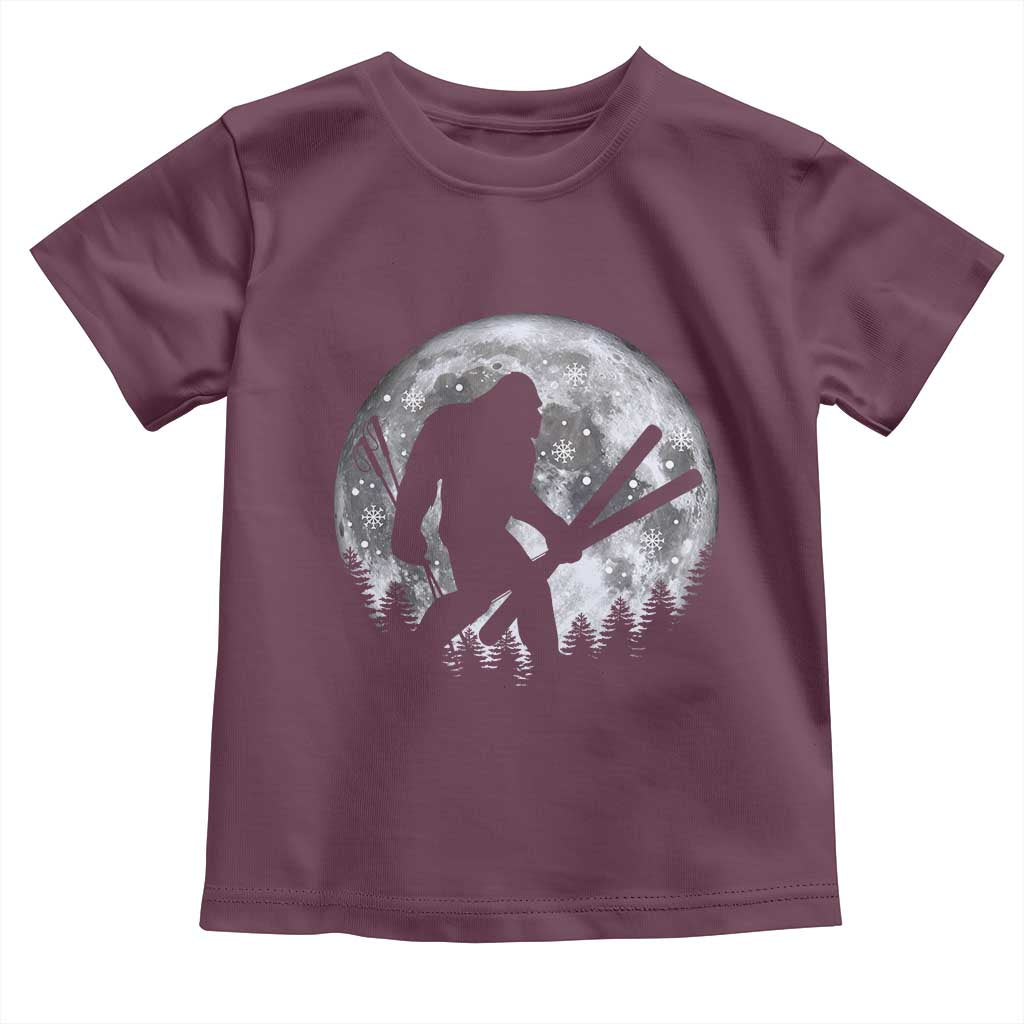 Funny Skiing Bigfoot Ski Winter Sport Moon Toddler T Shirt TS11 Maroon Print Your Wear