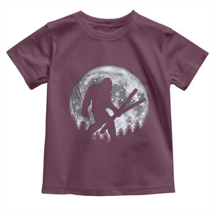 Funny Skiing Bigfoot Ski Winter Sport Moon Toddler T Shirt TS11 Maroon Print Your Wear