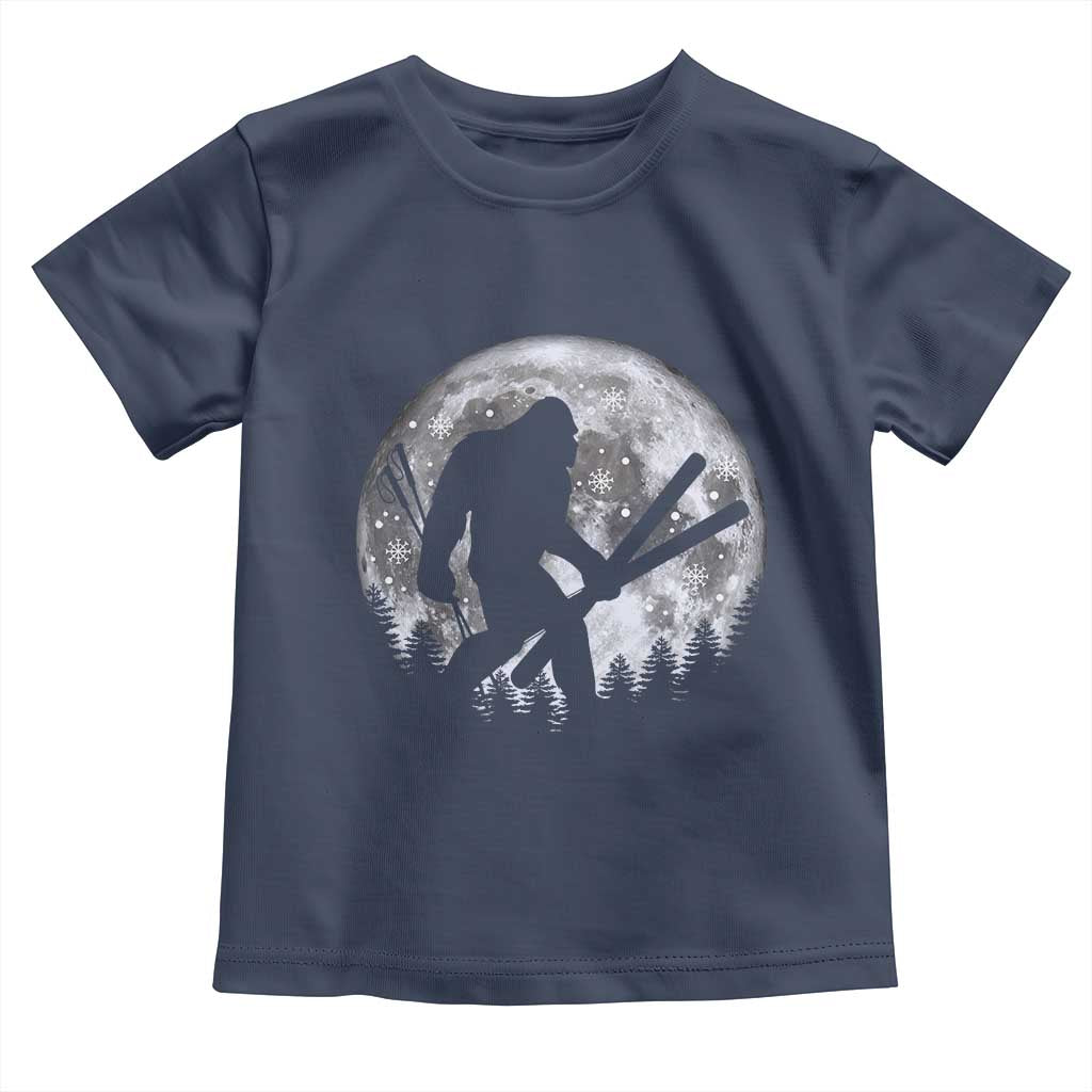 Funny Skiing Bigfoot Ski Winter Sport Moon Toddler T Shirt TS11 Navy Print Your Wear