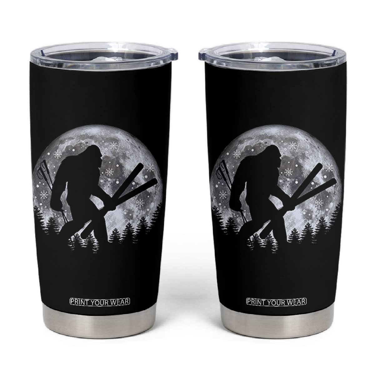 Funny Skiing Bigfoot Ski Winter Sport Moon Tumbler Cup TS11 Black Print Your Wear