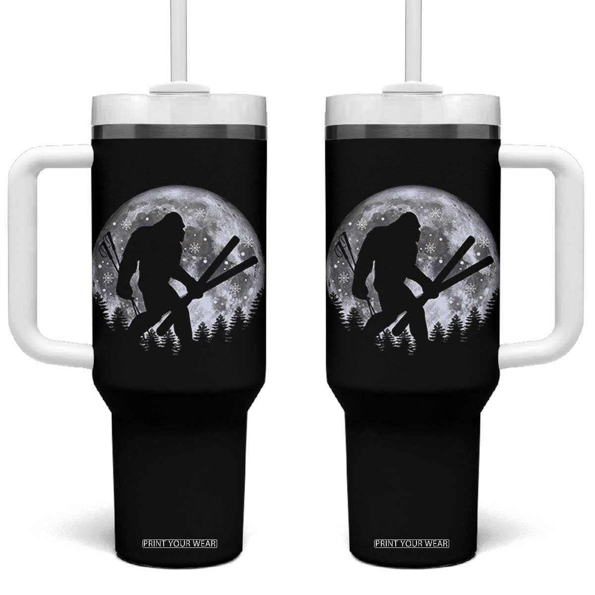 Funny Skiing Bigfoot Ski Winter Sport Moon Tumbler With Handle TS11 One Size: 40 oz Black Print Your Wear