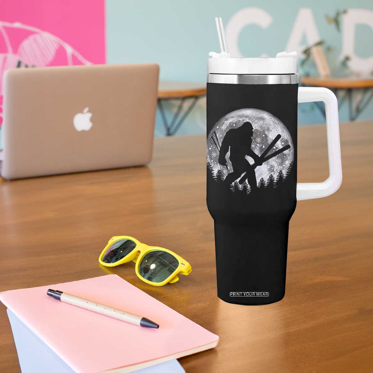 Funny Skiing Bigfoot Ski Winter Sport Moon Tumbler With Handle TS11 Print Your Wear
