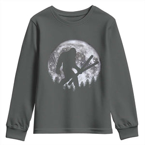 Funny Skiing Bigfoot Ski Winter Sport Moon Youth Sweatshirt TS11 Dark Heather Print Your Wear