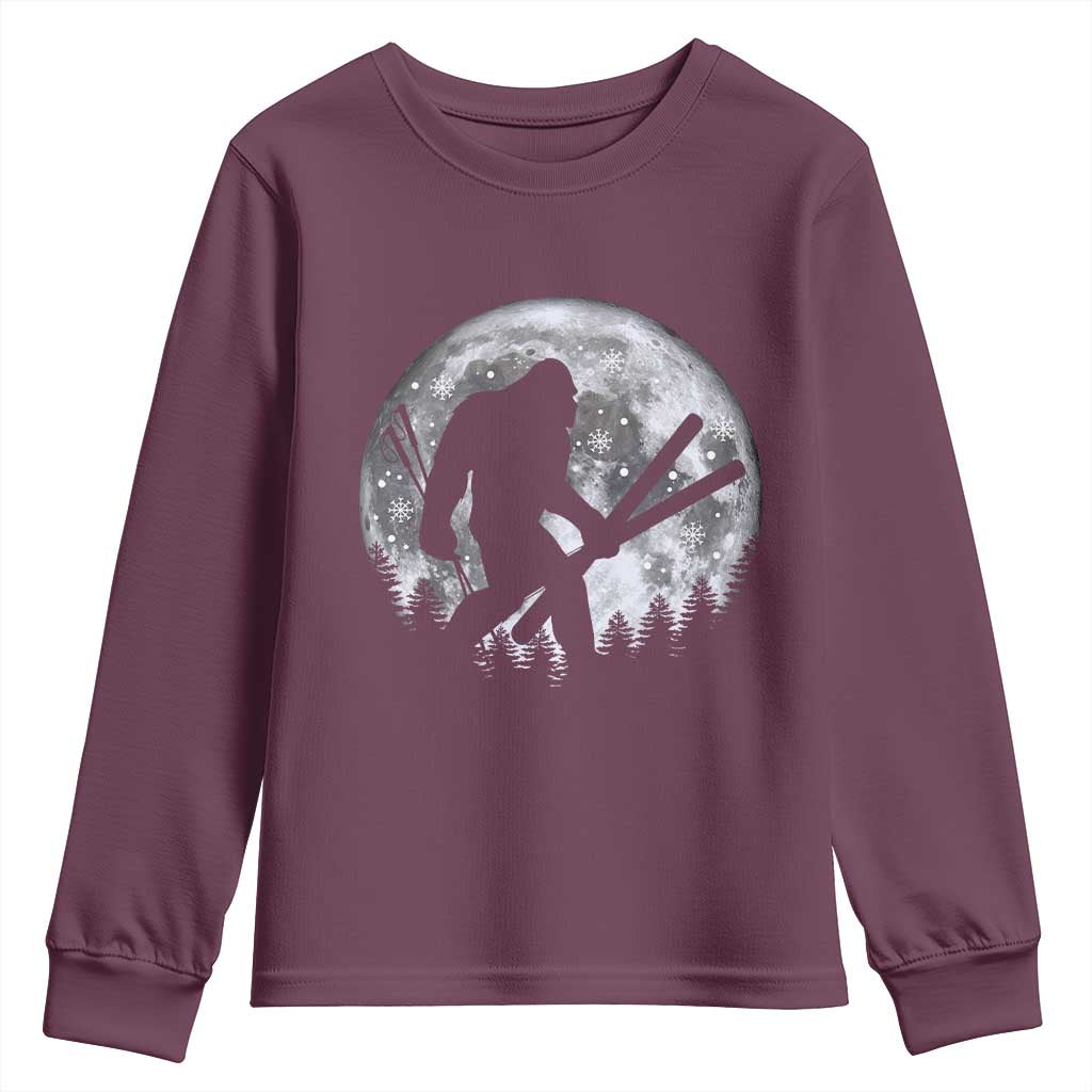 Funny Skiing Bigfoot Ski Winter Sport Moon Youth Sweatshirt TS11 Maroon Print Your Wear