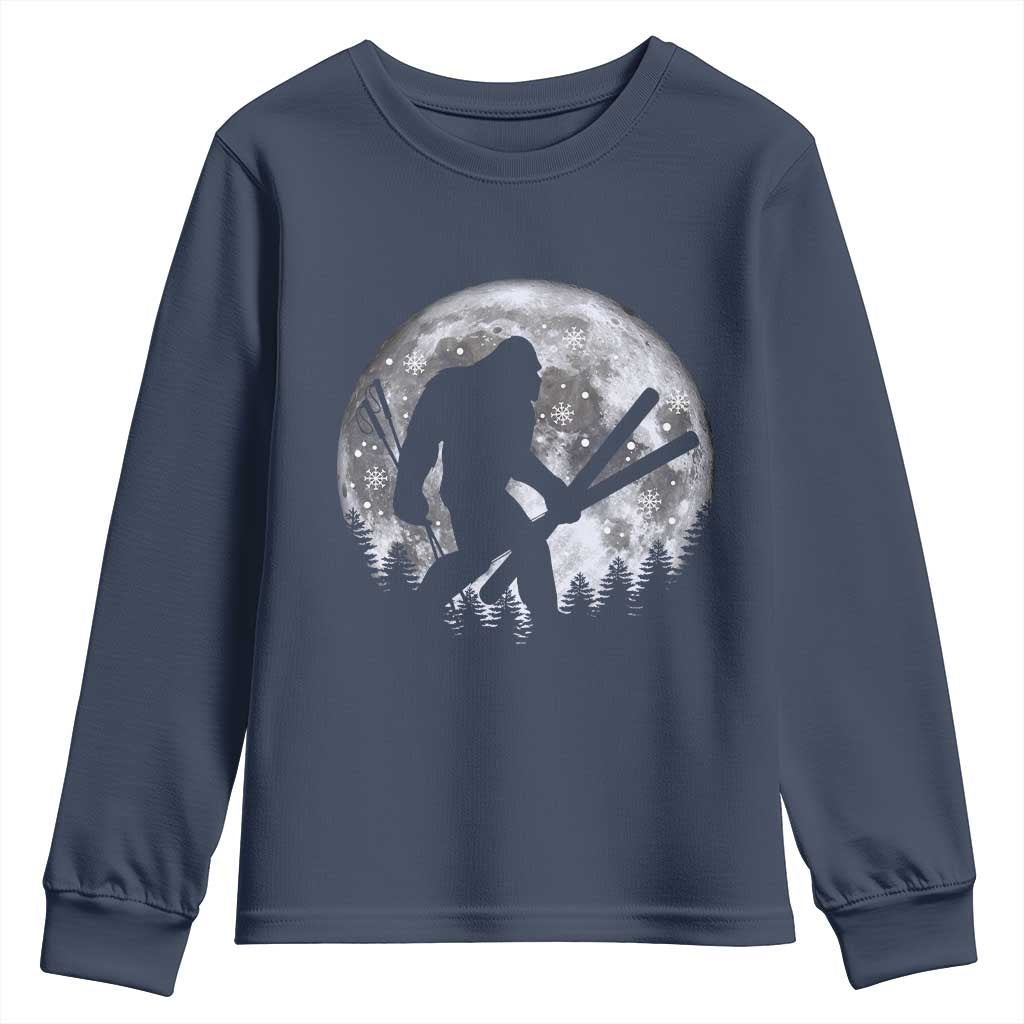 Funny Skiing Bigfoot Ski Winter Sport Moon Youth Sweatshirt TS11 Navy Print Your Wear