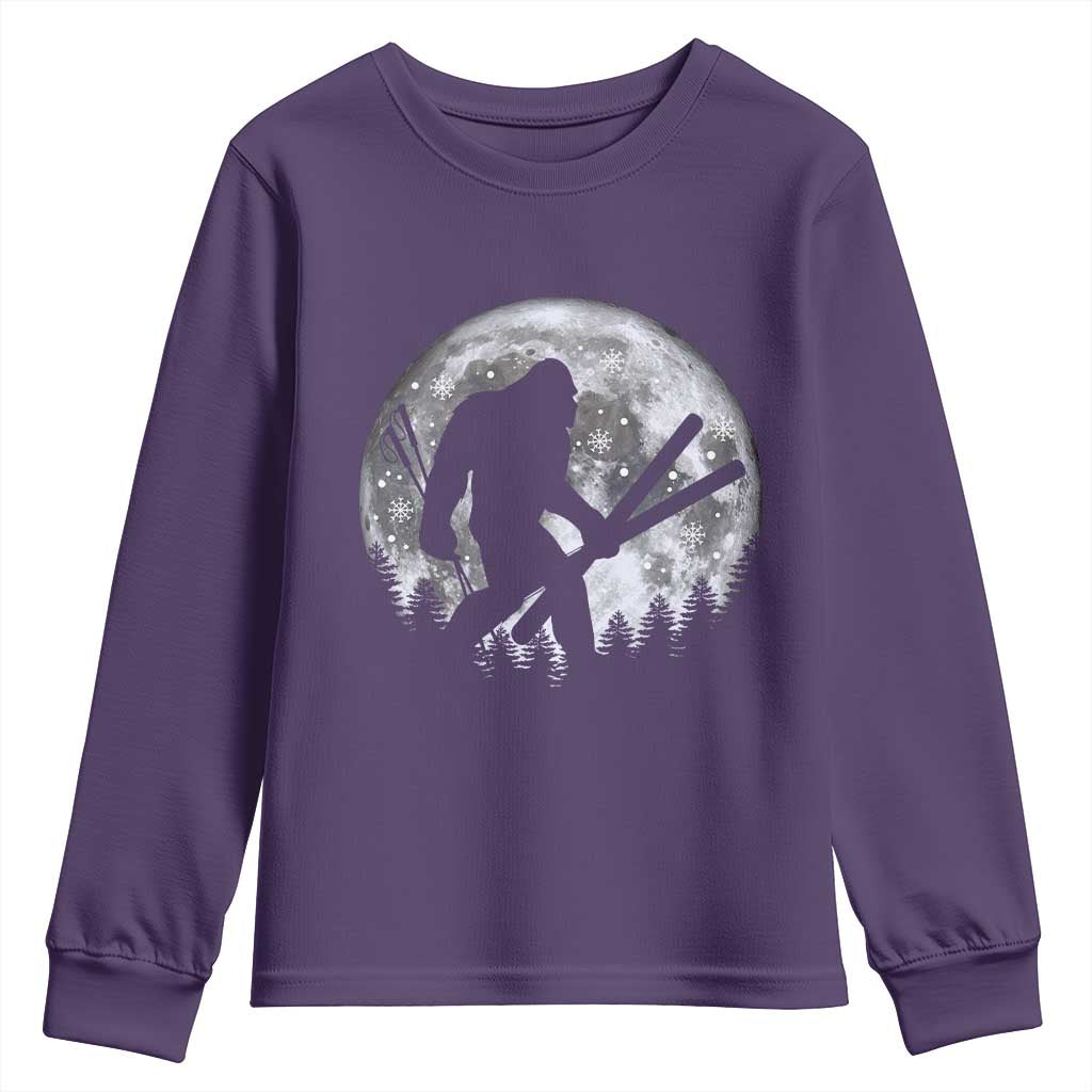 Funny Skiing Bigfoot Ski Winter Sport Moon Youth Sweatshirt TS11 Purple Print Your Wear