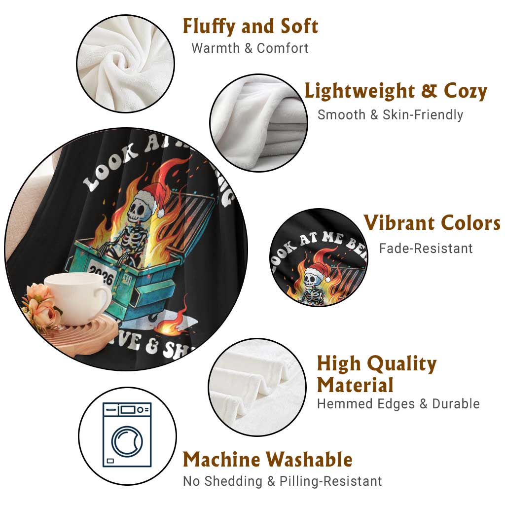 Funny Christmas Dumpster Fire Skeleton 2026 Throw Blanket Look At Me Being All Festive And Shit TS11 Print Your Wear