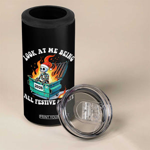 Funny Christmas Dumpster Fire Skeleton 2026 4 in 1 Can Cooler Tumbler Look At Me Being All Festive And Shit TS11 Print Your Wear