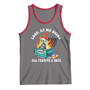 Funny Christmas Dumpster Fire Skeleton 2026 Tank Top Look At Me Being All Festive And Shit TS11 Deep Heather Red Print Your Wear