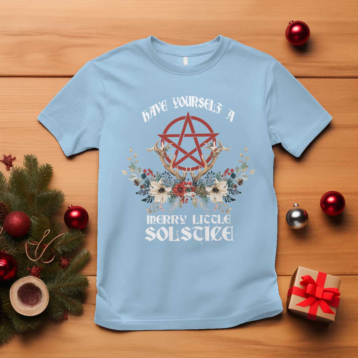 Have Yourself A Merry Little Solstice T Shirt Yule Pagan Christmas Pentagram TS11 Light Blue Print Your Wear