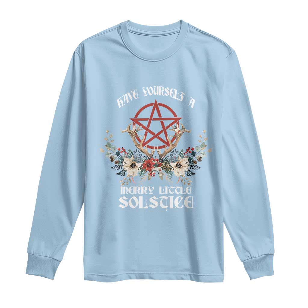 Have Yourself A Merry Little Solstice Long Sleeve Shirt Yule Pagan Christmas Pentagram TS11 Light Blue Print Your Wear