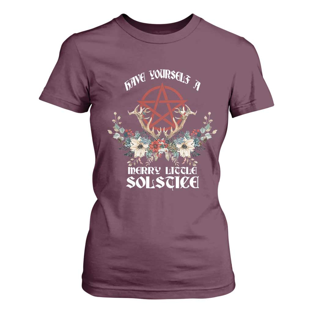 Have Yourself A Merry Little Solstice T Shirt For Women Yule Pagan Christmas Pentagram TS11 Maroon Print Your Wear