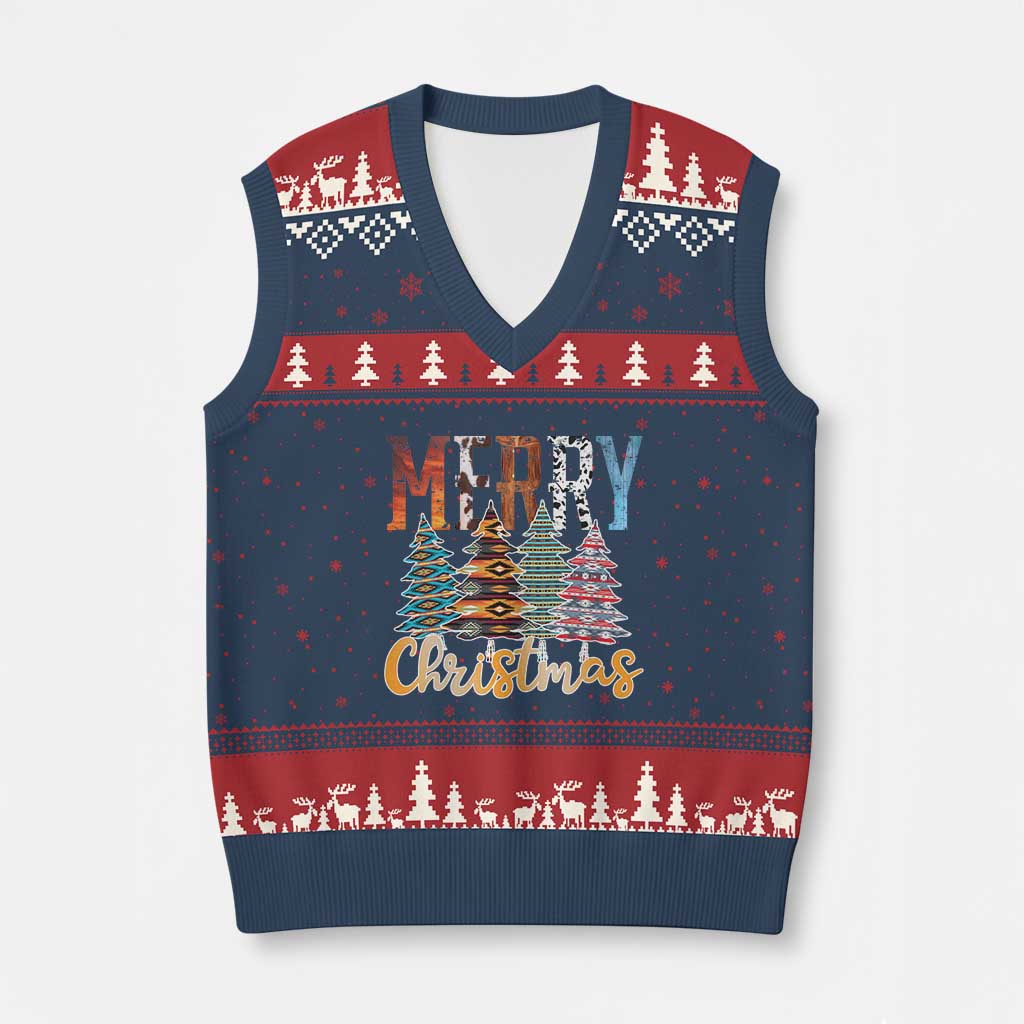 Merry Xmas Native American Xmas Tree V-Neck Knit Sweater Vest TS11 Navy Red Print Your Wear