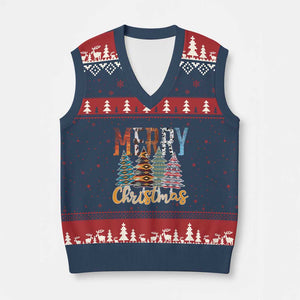 Merry Xmas Native American Xmas Tree V-Neck Knit Sweater Vest TS11 Navy Red Print Your Wear