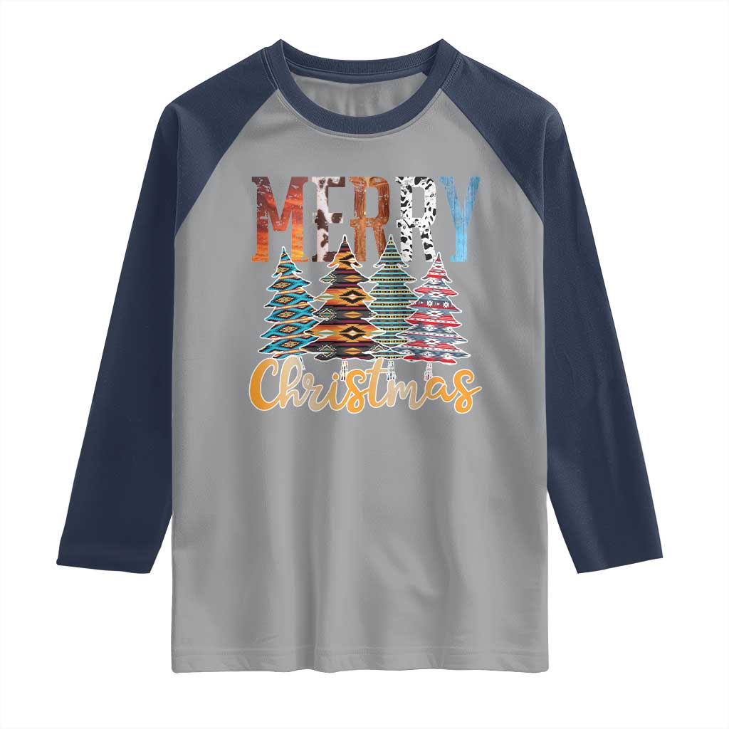 Merry Christmas Native American Xmas Tree Raglan Shirt TS11 Sport Gray Navy Print Your Wear