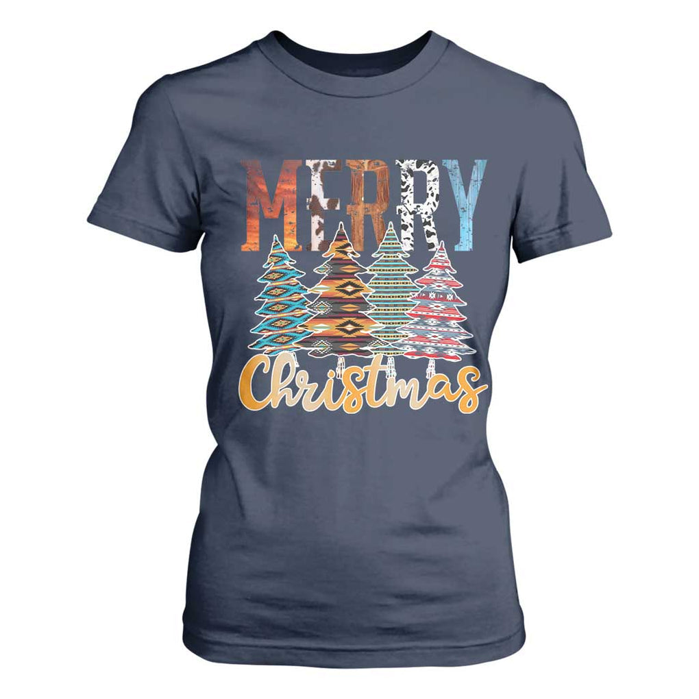 Merry Christmas Native American Xmas Tree T Shirt For Women TS11 Navy Print Your Wear
