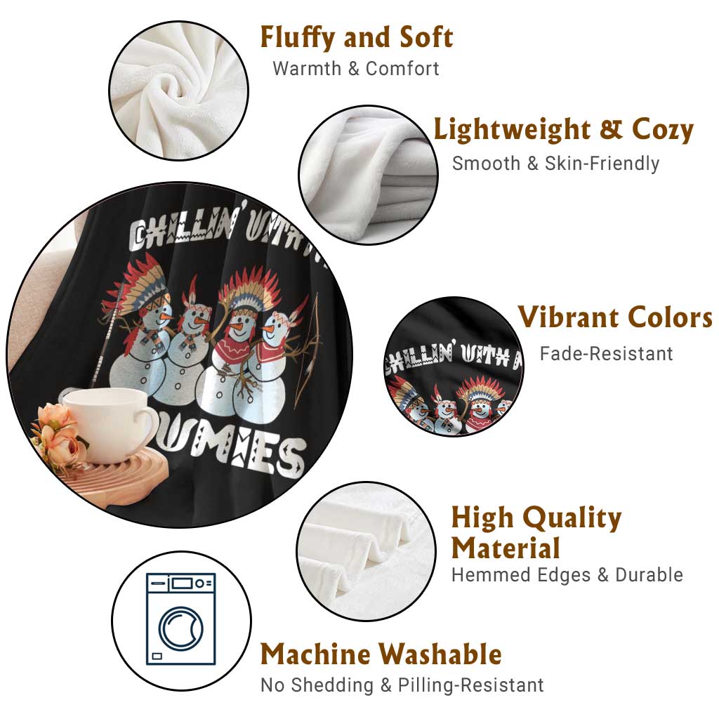 Funny Christmas Native American Throw Blanket Chillin' With My Snowmies Snowman Tribes TS11 Print Your Wear