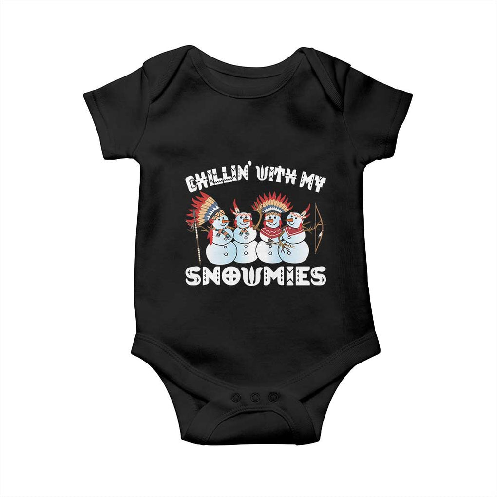 Funny Christmas Native American Baby Onesie Chillin' With My Snowmies Snowman Tribes TS11 Black Print Your Wear