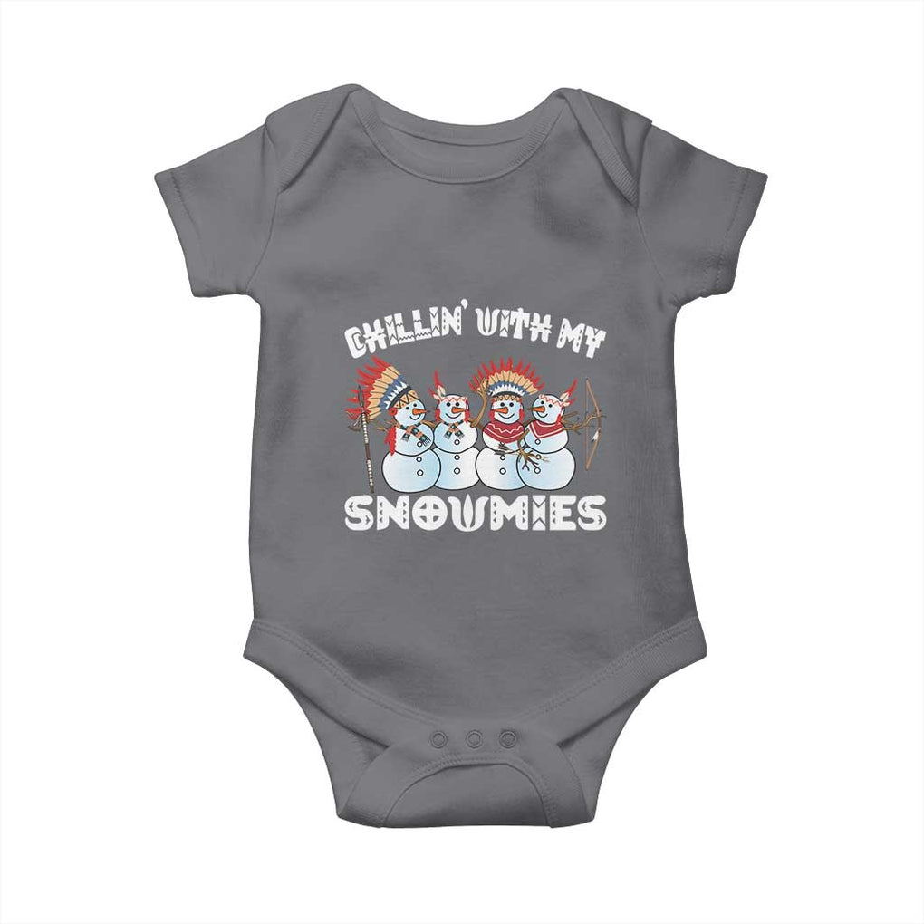 Funny Christmas Native American Baby Onesie Chillin' With My Snowmies Snowman Tribes TS11 Charcoal Print Your Wear