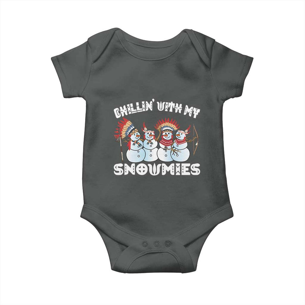 Funny Christmas Native American Baby Onesie Chillin' With My Snowmies Snowman Tribes TS11 Dark Heather Print Your Wear
