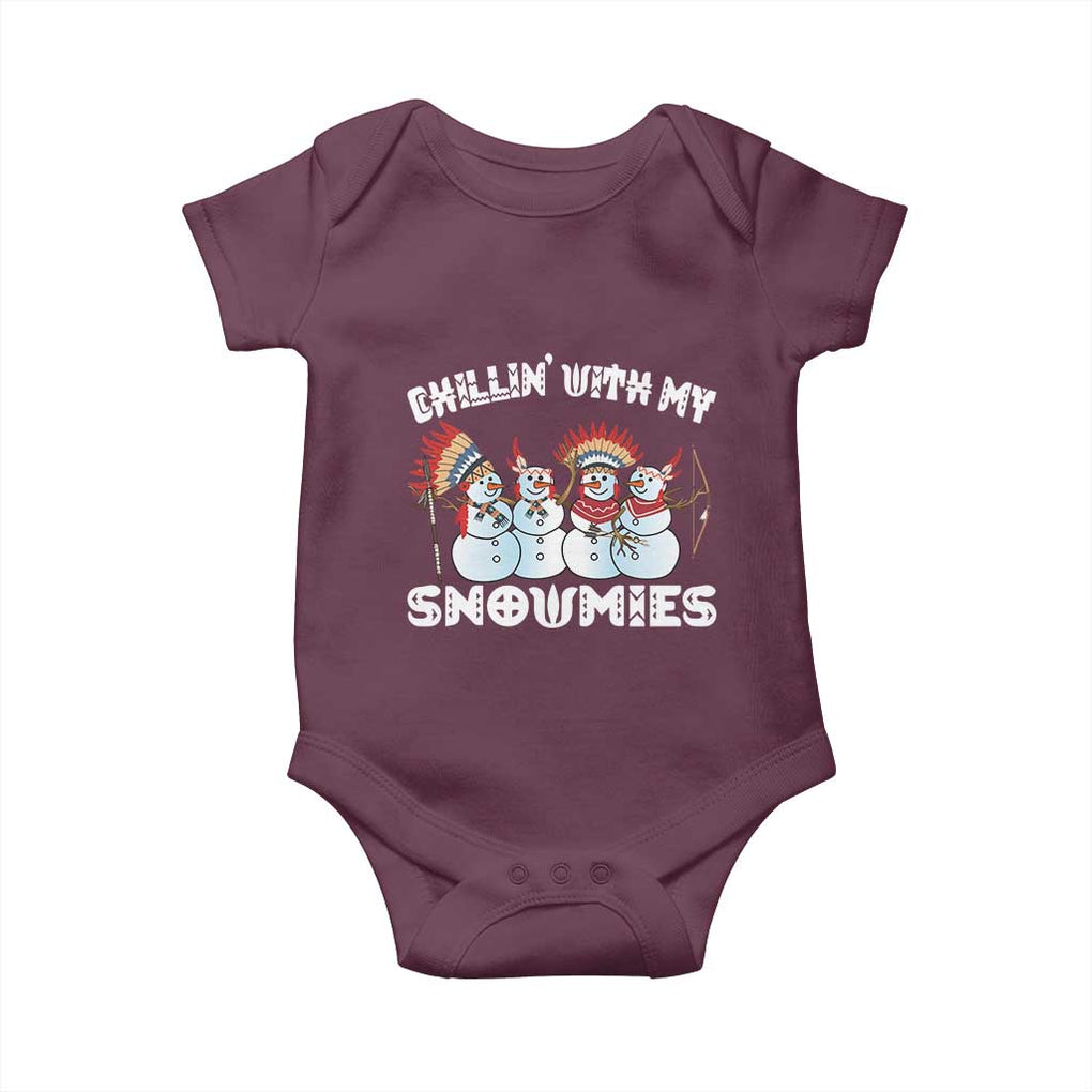 Funny Christmas Native American Baby Onesie Chillin' With My Snowmies Snowman Tribes TS11 Maroon Print Your Wear