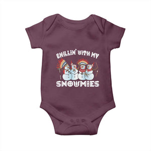 Funny Christmas Native American Baby Onesie Chillin' With My Snowmies Snowman Tribes TS11 Maroon Print Your Wear