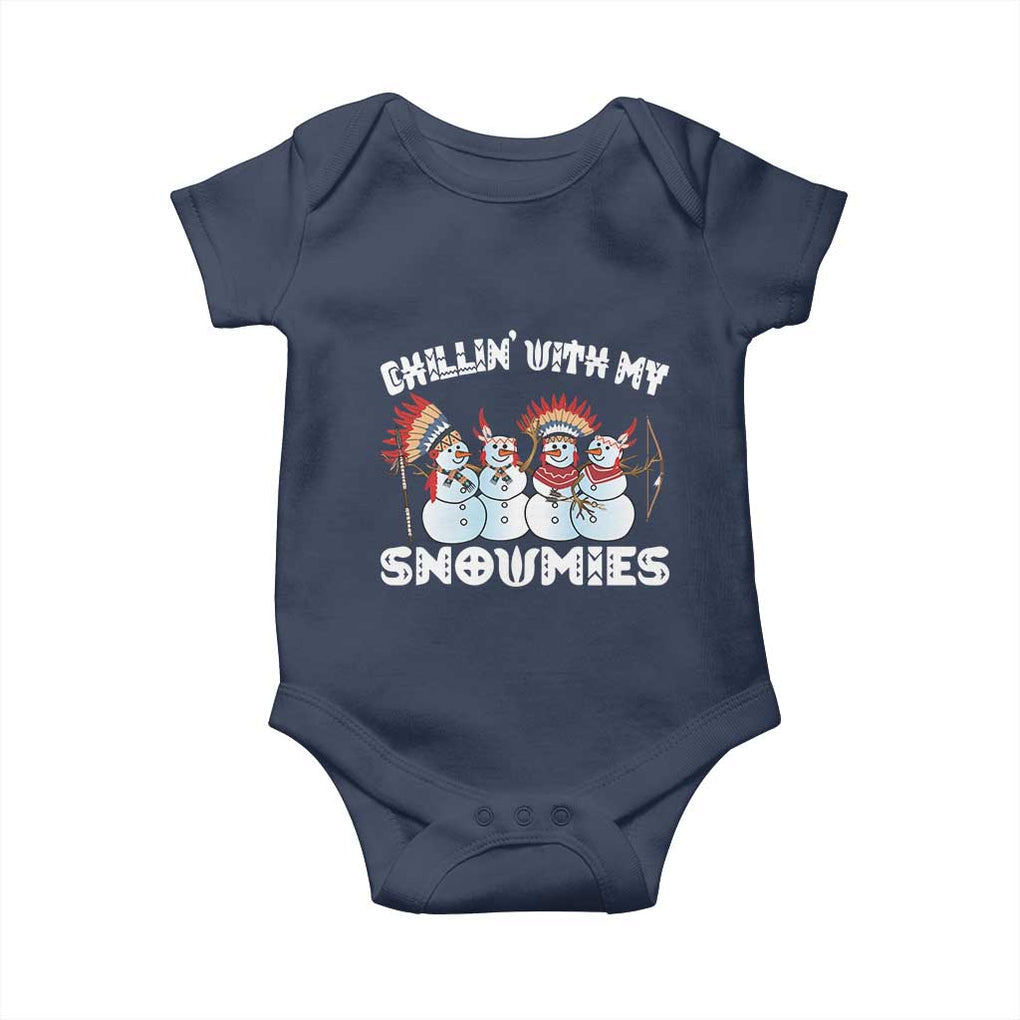 Funny Christmas Native American Baby Onesie Chillin' With My Snowmies Snowman Tribes TS11 Navy Print Your Wear