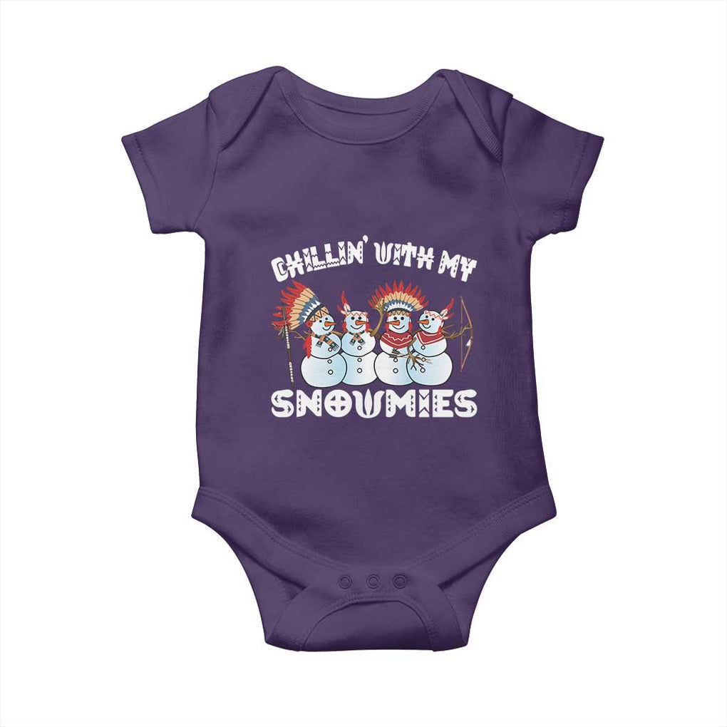 Funny Christmas Native American Baby Onesie Chillin' With My Snowmies Snowman Tribes TS11 Purple Print Your Wear