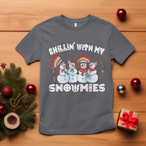 Funny Christmas Native American T Shirt Chillin' With My Snowmies Snowman Tribes TS11 Charcoal Print Your Wear