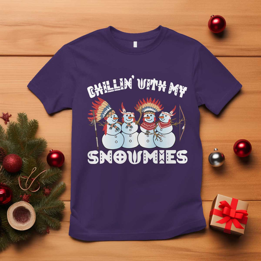 Funny Christmas Native American T Shirt Chillin' With My Snowmies Snowman Tribes TS11 Purple Print Your Wear