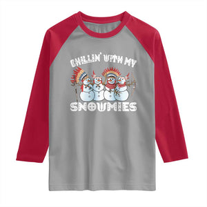 Funny Christmas Native American Raglan Shirt Chillin' With My Snowmies Snowman Tribes TS11 Sport Gray Red Print Your Wear