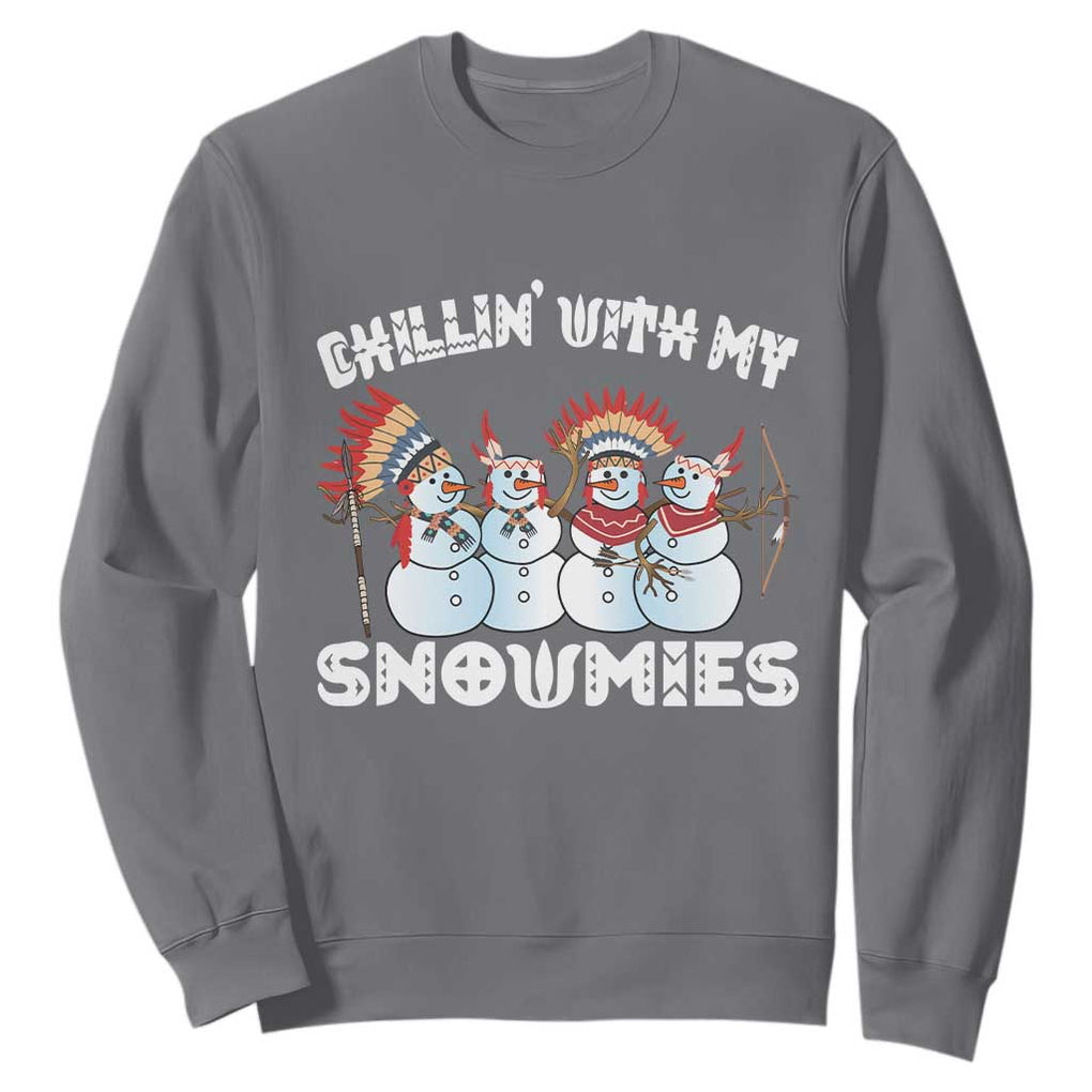 Funny Christmas Native American Sweatshirt Chillin' With My Snowmies Snowman Tribes TS11 Charcoal Print Your Wear