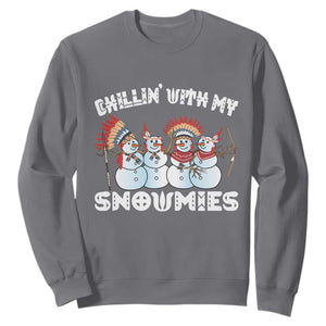 Funny Christmas Native American Sweatshirt Chillin' With My Snowmies Snowman Tribes TS11 Charcoal Print Your Wear