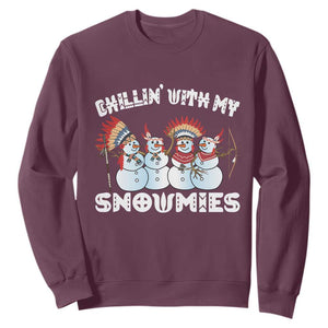 Funny Christmas Native American Sweatshirt Chillin' With My Snowmies Snowman Tribes TS11 Maroon Print Your Wear