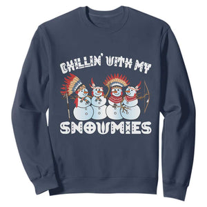 Funny Christmas Native American Sweatshirt Chillin' With My Snowmies Snowman Tribes TS11 Navy Print Your Wear