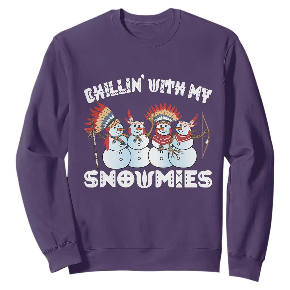 Funny Christmas Native American Sweatshirt Chillin' With My Snowmies Snowman Tribes TS11 Purple Print Your Wear