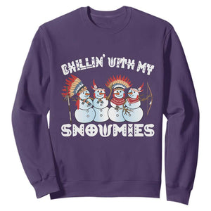 Funny Christmas Native American Sweatshirt Chillin' With My Snowmies Snowman Tribes TS11 Purple Print Your Wear
