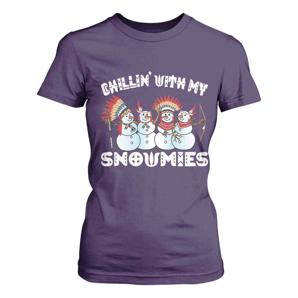 Funny Christmas Native American T Shirt For Women Chillin' With My Snowmies Snowman Tribes TS11 Purple Print Your Wear