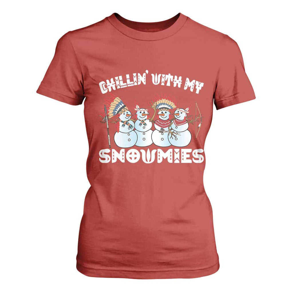 Funny Christmas Native American T Shirt For Women Chillin' With My Snowmies Snowman Tribes TS11 Red Print Your Wear