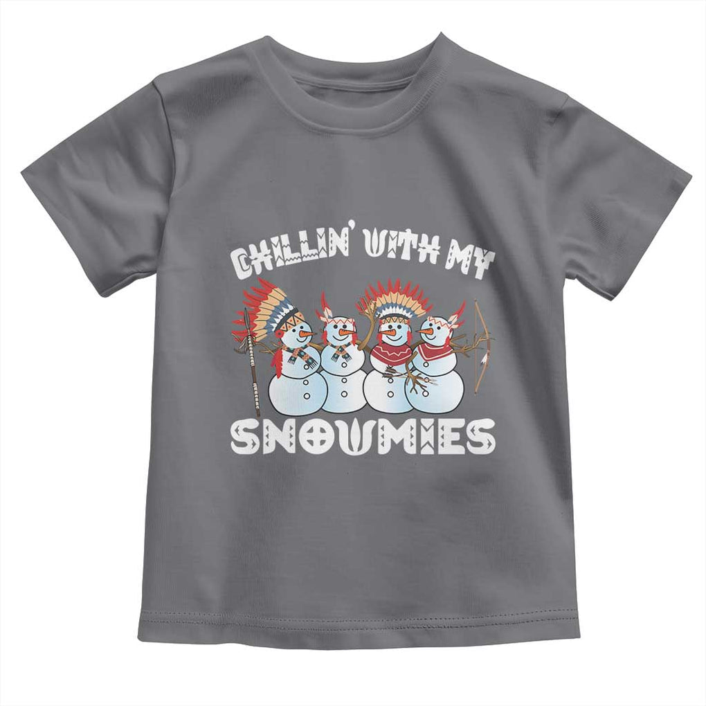 Funny Christmas Native American Toddler T Shirt Chillin' With My Snowmies Snowman Tribes TS11 Charcoal Print Your Wear